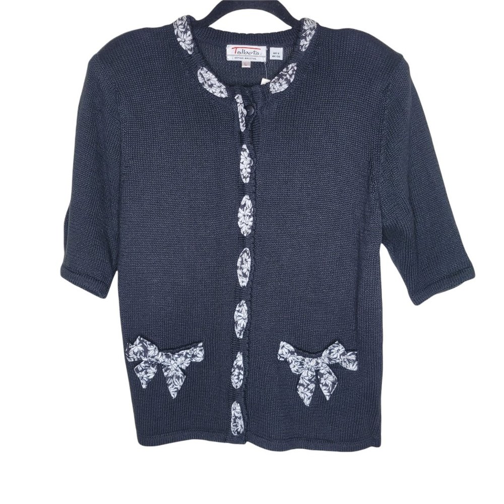 New Talbots Susan Bristol Vintage Women's Short Sleeve Black Sweater Size Large - Picture 1 of 4